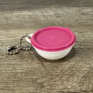 Vintage Tupperware Pink Lid with White Bowl Thatsa Bowl Keychain